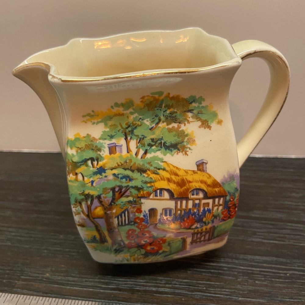 Falcon Ware Creamer English Cottage Gold Trim Accents Square Shaped
